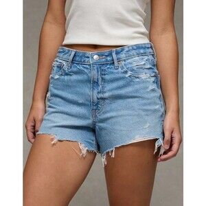 American Eagle AE Strigid Super High Rise Relaxed 27W Shorts Light Med Wash Sz 4